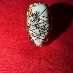 Gold and White Wire-Wrapped Statement Ring